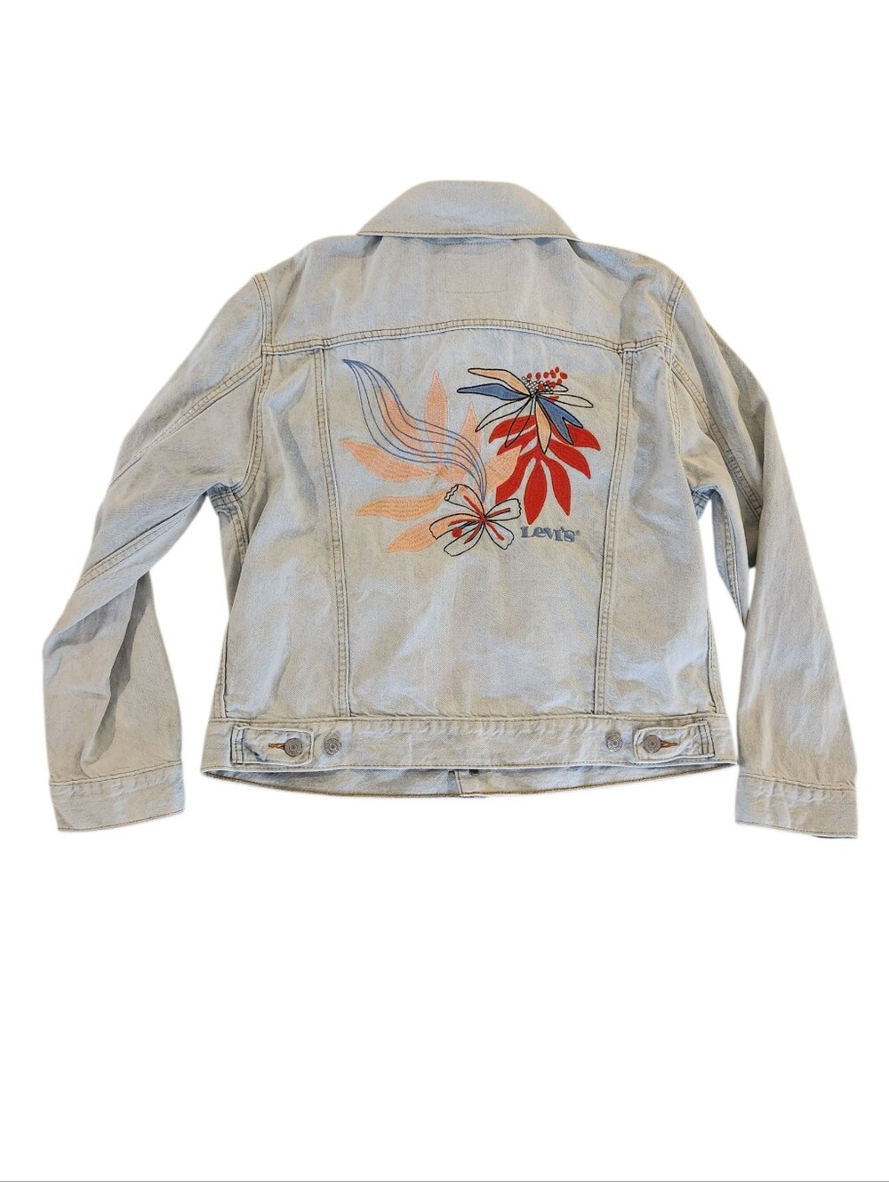 Levi's Floral Embroidered - Light Blue Denim Jacket - Women's Size Large